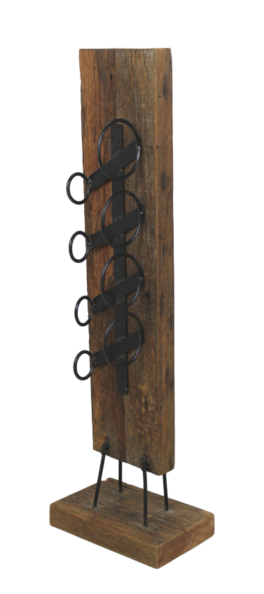 HSM Collection-Stand Weinregal 4 Flaschen-32x28x100-Braun/Schwarz-Teak