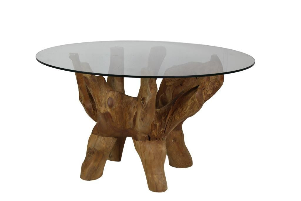 HSM Collection-Salontisch mit Glasplatte-ø60x45 (Glas ø 90)-Braun-Teak/Glas