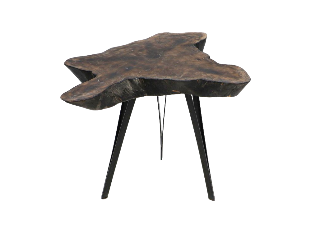 HSM Collection-Beistelltisch-ø55-66x47-Braun/Schwarz-Teak/Metall