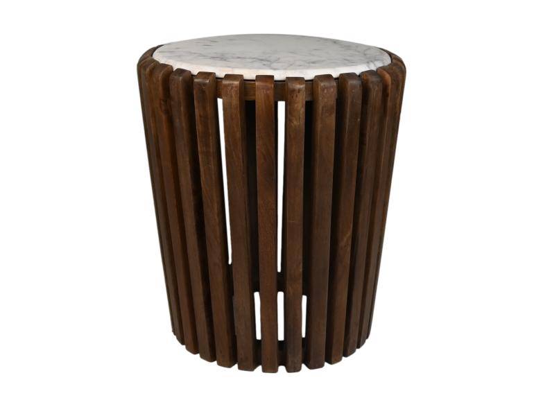 HSM Kollektion-Runder Beistelltisch-ø45x50-Braun/Weiß-Mango/Marmor