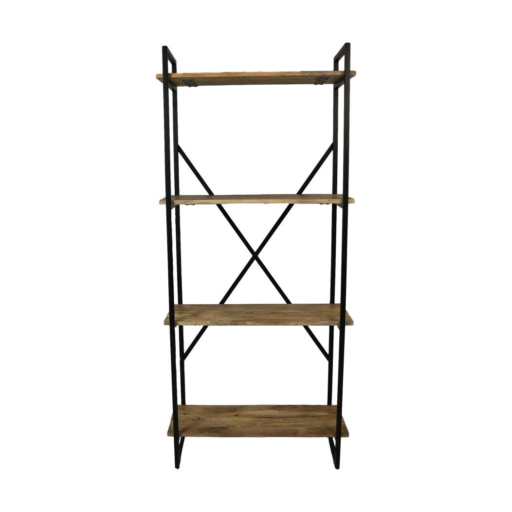 HSM Collection-Regal 4 Regale-80x35x180-Natur/Schwarz-Mango/Metall