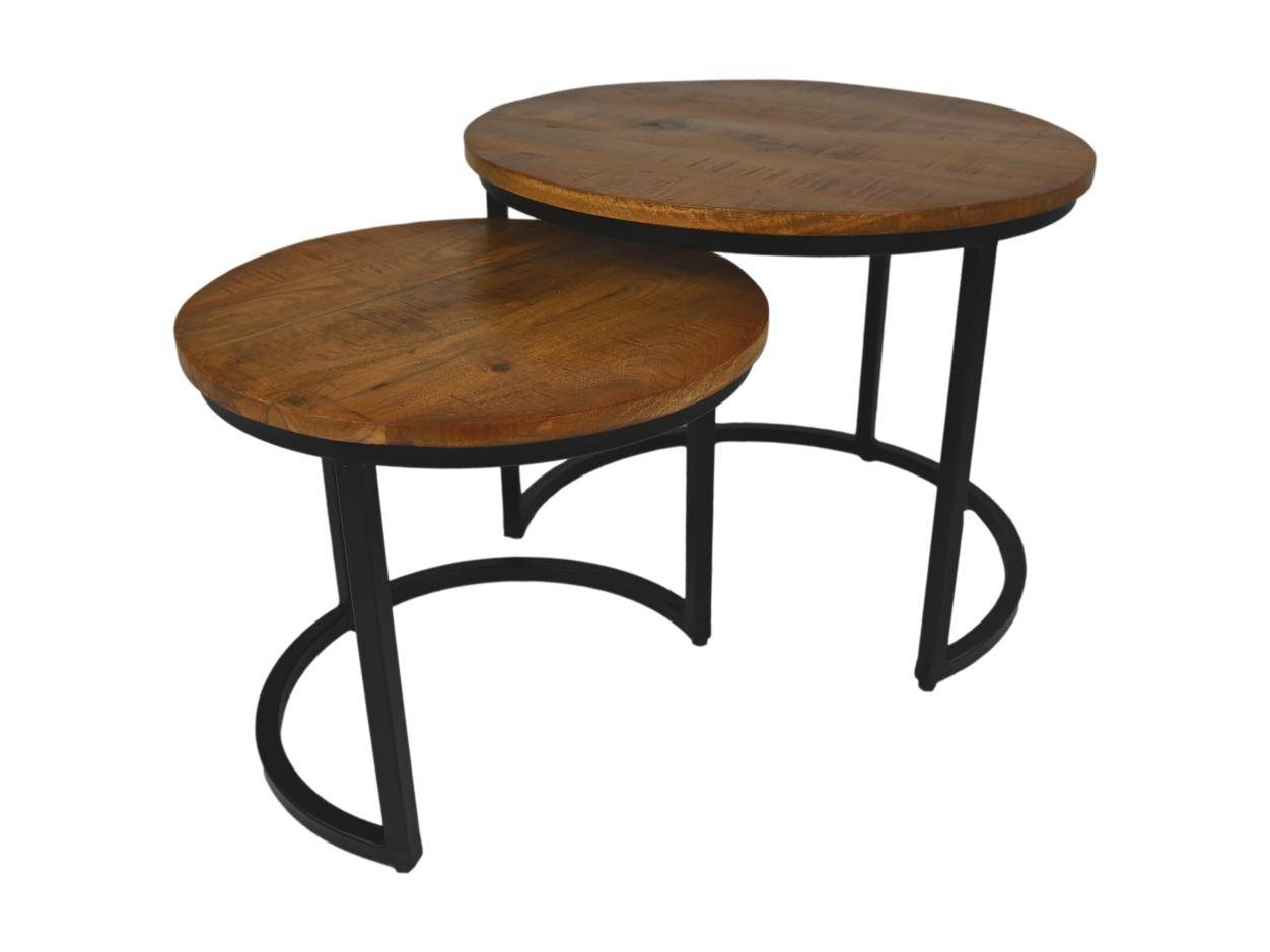 HSM Collection-Runde Beistelltisch Ronin S/2-ø60x45 / ø45x40-Braun/Schwarz-Mango/Metall