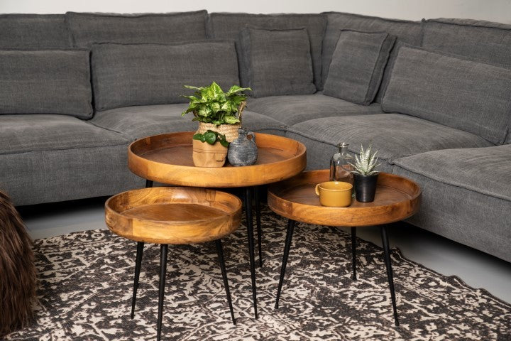 HSM Collection-Round Side Table Ventura-ø40x42-Natur/Schwarz-Mango/Metall