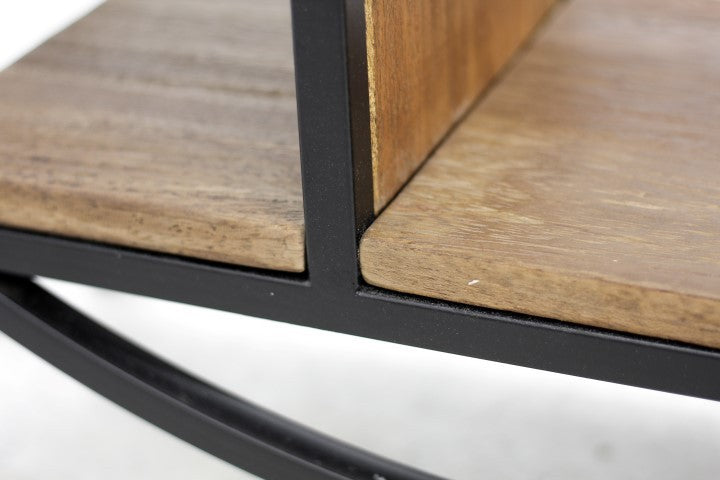 HSM Collection-Wandregal 3 Ebenen-90x25x80-Natur/Schwarz-Mango/Metall
