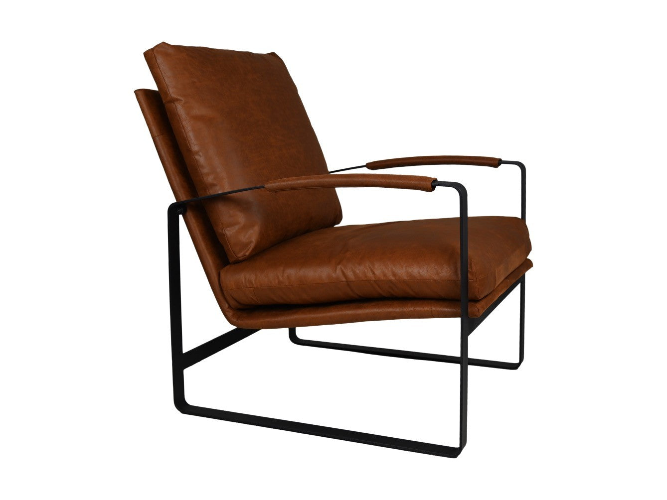 HSM Kollektion-Sessel Miami-95x65x95-Cognac/Schwarz-Leder/Metall
