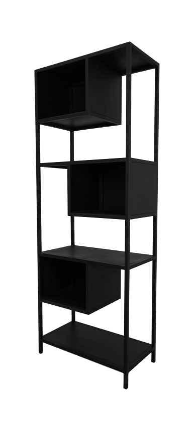 HSM Collection-Offenes Regal Manhattan-65x35x175-Schwarz-Metall