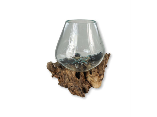 HSM Collection-Vase auf Wurzelholz-ø15x20-Braun-Teak/Glas