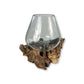 HSM Collection-Vase auf Wurzelholz-ø15x20-Braun-Teak/Glas