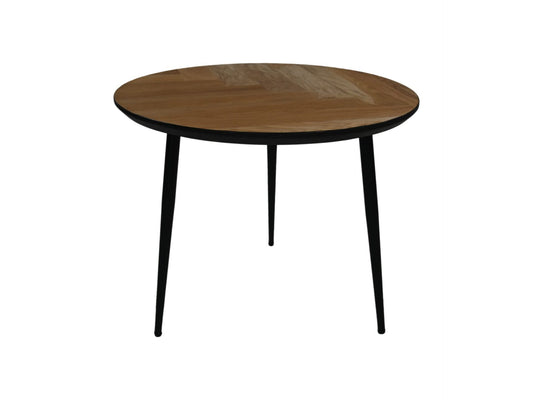 HSM Kollektion - Runder Beistelltisch Fishbone - 60x60x49 - Natur - Schwarz/Schwarz - Eiche/Metall