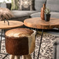HSM Collection-Runde Hocker Ziegenfell-ø33x45-Sortiert/Natur-Ziegenfell/Teak