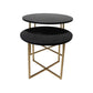HSM Collection-Runde Beistelltisch S/2-ø61x45/ø46x39-Schwarz/Gold-Marmor/Metall