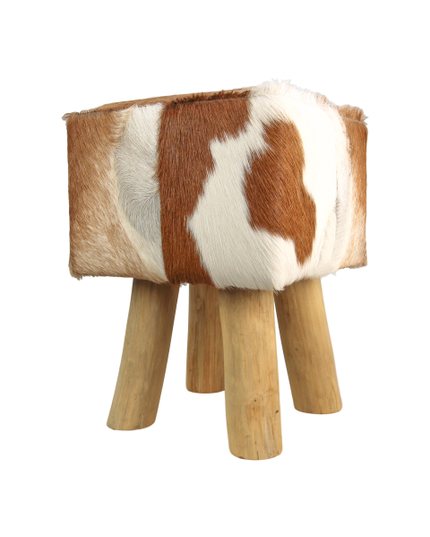 HSM Collection - Square Stool Goatskin - 33x33x45 - Assorted/Natural - Goatskin/Teak