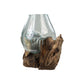 HSM Collection-Vase auf Wurzelholz-ø30x23-Braun-Teak/Glas