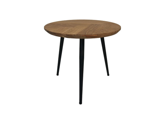HSM Collection-Runde Beistelltisch Fishbone-45x45x39-Natur/Schwarz-Eiche/Metall