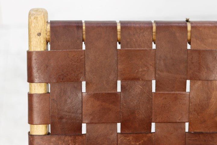 HSM Collection-Loungestoel mit Armlehne-natur/cognac-Leder/Teak-83x73x69