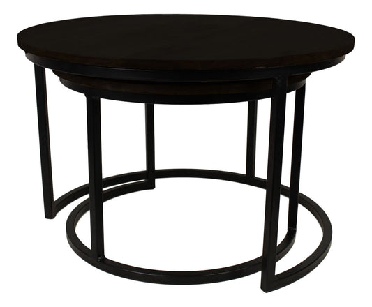HSM Collection-Runde Beistelltisch Ronin S/2-ø70x45/ø50x38-Schwarz-Mango/Metall