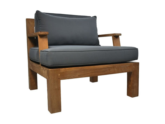 HSM Collection-Garten-Loungesessel Sofa Mit Armlehne-80x79x83-Natur/Dunkelgrau-Teak/Stoff