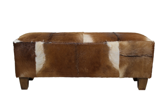 HSM Collection - Dekorative Bank Bangku - 110x30x40 - Sortiert/Natur - Ziegenfell/Teak
