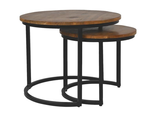 HSM Collection-Runde Beistelltisch Ronin S/2-ø70x46 / ø55x40-Braun/Schwarz-Mango/Metall