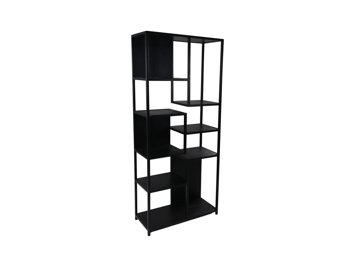 HSM Collection-Offenes Regal Levels-78x35x178-Schwarz-Mango/Metall