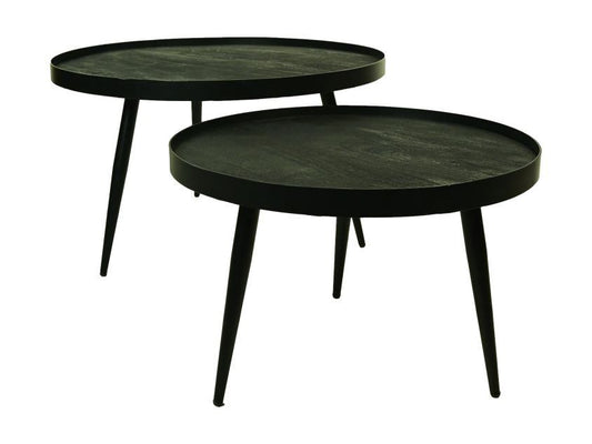 HSM Collection-Runde Couchtisch S/2-ø76x44/ø58x40-Schwarz-Mango/Metall