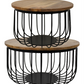 HSM Collection-Runde Beistelltische Maden S/2-ø60x33 / ø45x30-Natur/Schwarz-Mango/Metall
