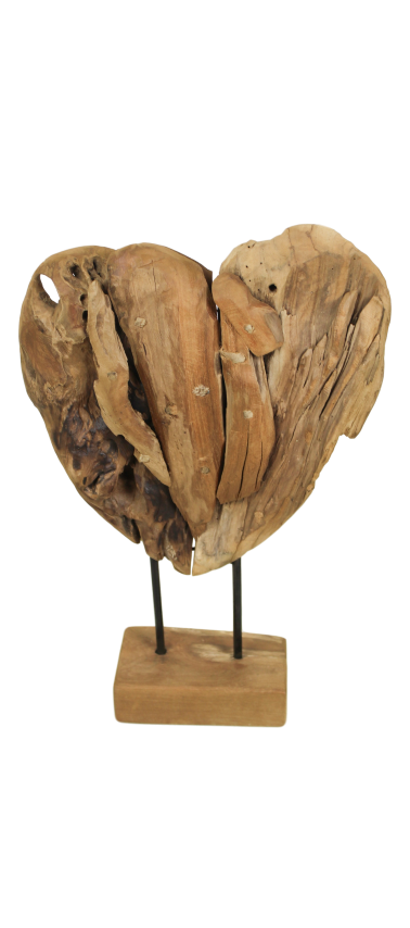 HSM Kollektion - Dekoration Herz Klein - 28x9x42 - Natur - Teak