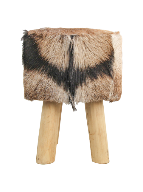 HSM Collection - Square Stool Goatskin - 33x33x45 - Assorted/Natural - Goatskin/Teak