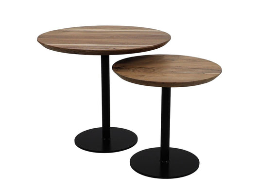 HSM Collection-Runde Beistelltisch Zürich -ø60x50/ø45x42-Natur/Schwarz-Akazie/Metall