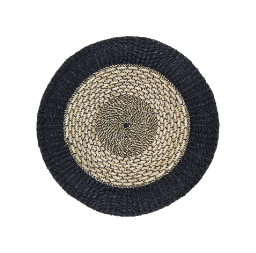 HSM Collection-Teppich Malibu -ø100-Natur/Schwarz-Raffia/Seegras