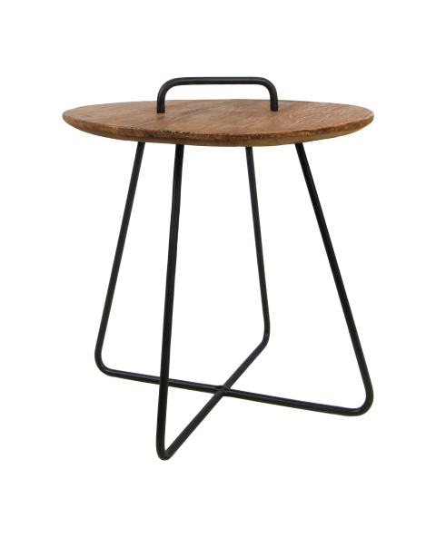 HSM Collection-Runde Beistelltisch Madison-45x45x50-Natur/Schwarz-Teak/Metall