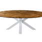 HSM Kollektion - Ovaler Esstisch Fishbone-240x110x76-Natur/Weiß-Eiche/Metall