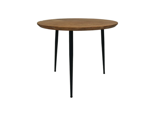 HSM Collection-Runde Beistelltisch Fishbone-60x60x49-Natur/Schwarz-Eiche/Metall