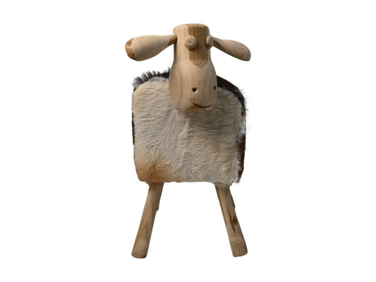 HSM Collection-Schaap Shawn Large-58x34x62-Assorti/Naturel-Geitenhuid/Teak