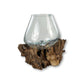 HSM Collection-Vase auf Wurzelholz-ø15x20-Braun-Teak/Glas