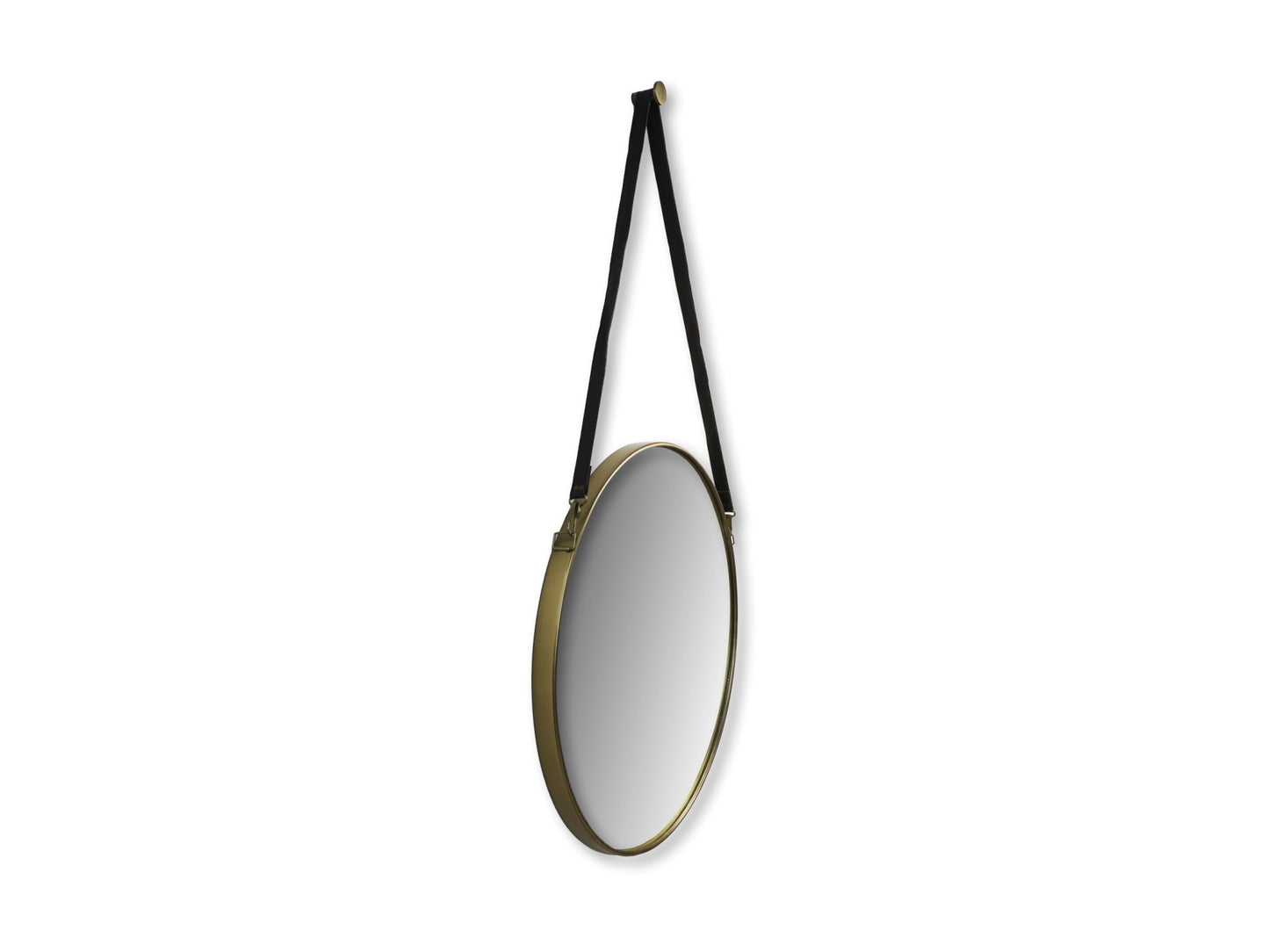 HSM Kollektion - Runder Spiegel mit Riemen - 63x3x95 - Gold/Schwarz - Metall/Kunstleder