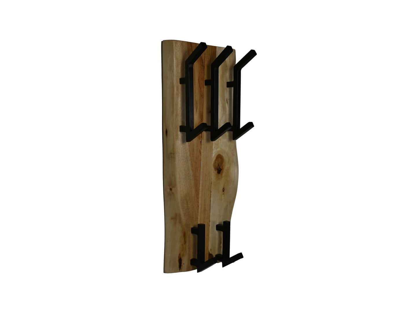 HSM Collection-Garderobenständer Vertikal 5 Haken-26x3x60-Natur/Schwarz-Akazie/Metall