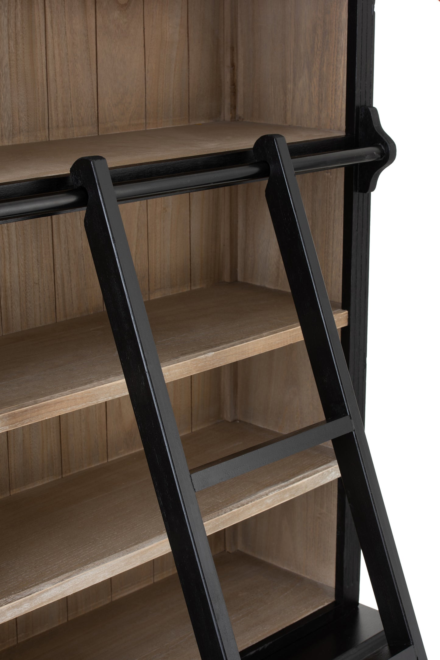 Bücherschrank mit Leiter Holz / schwarz/ natur