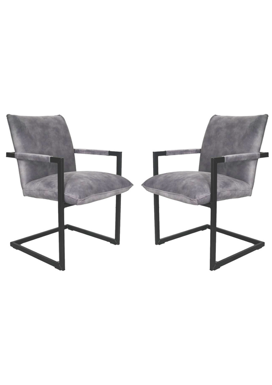HSM Collection-Eetkamerstuhl Boston S/2-56x68x89-Delfin Grau/Schwarz-Stoff/Metall