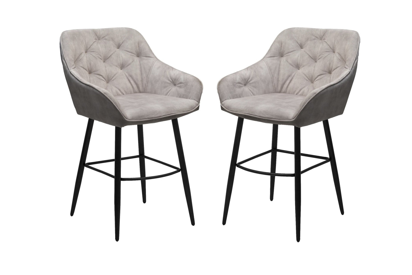 HSM Collection-Barhocker Liverpool S/2-56x61x97-Creme/Schwarz-Stoff/Metall