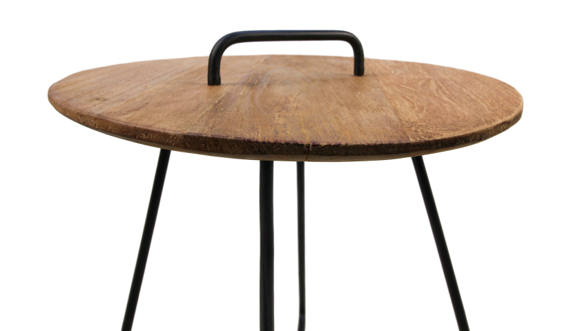 HSM Collection-Runde Beistelltisch Madison-45x45x50-Natur/Schwarz-Teak/Metall