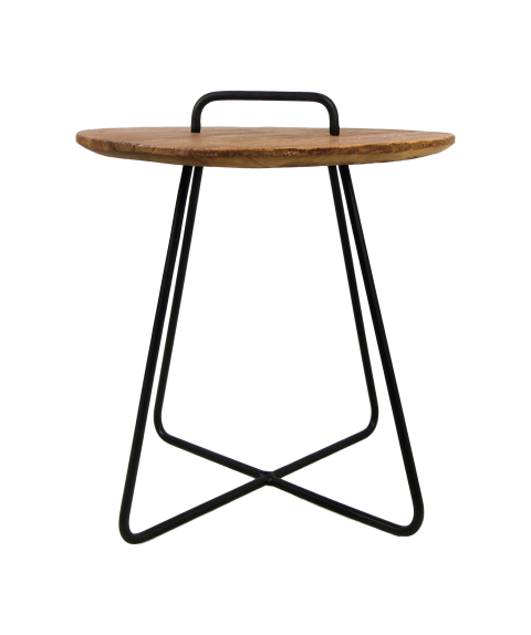 HSM Collection-Runde Beistelltisch Madison-45x45x50-Natur/Schwarz-Teak/Metall