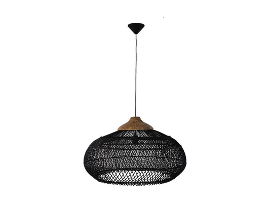 HSM Kollektion-Hängelampe-65x65x40-Schwarz/Natur-Rattan/Teak