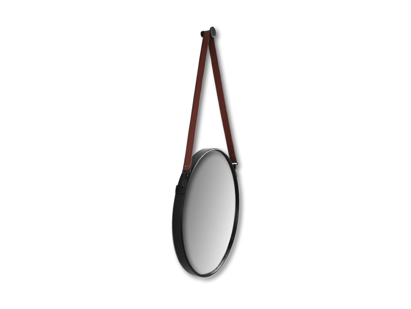 HSM Kollektion - Runder Spiegel mit Riemen - 63x3x95 - Schwarz/Braun - Metall/Kunstleder