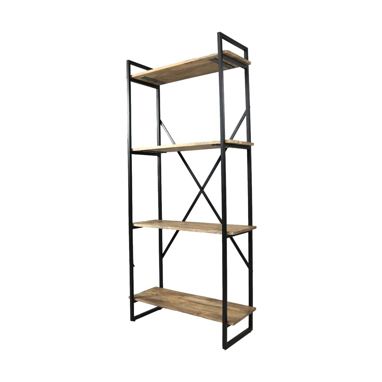HSM Collection-Regal 4 Regale-80x35x180-Natur/Schwarz-Mango/Metall