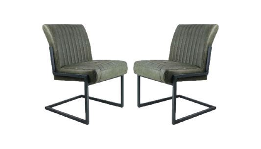 HSM Collection-Esszimmerstuhl Texas S/2-55x50x85-Grün/Grau-Leder/Metall