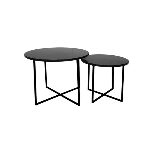 HSM Collection-Runde Beistelltische S/2-ø61x45/ø46x39-Schwarz-Marmor/Metall