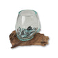 HSM Collection-Vase auf Wurzelholz-ø10x12-Braun-Teak/Glas