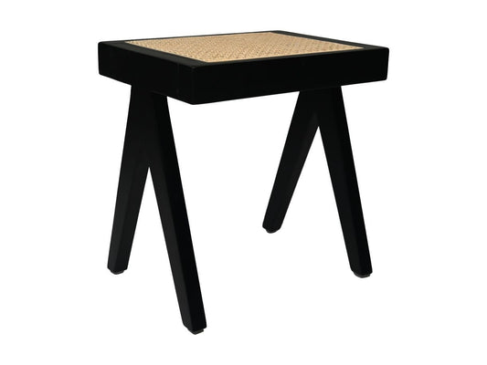 HSM Collection-Hocker Akzent-42x32x45-Schwarz/Natur-Mahagoni/Rattan