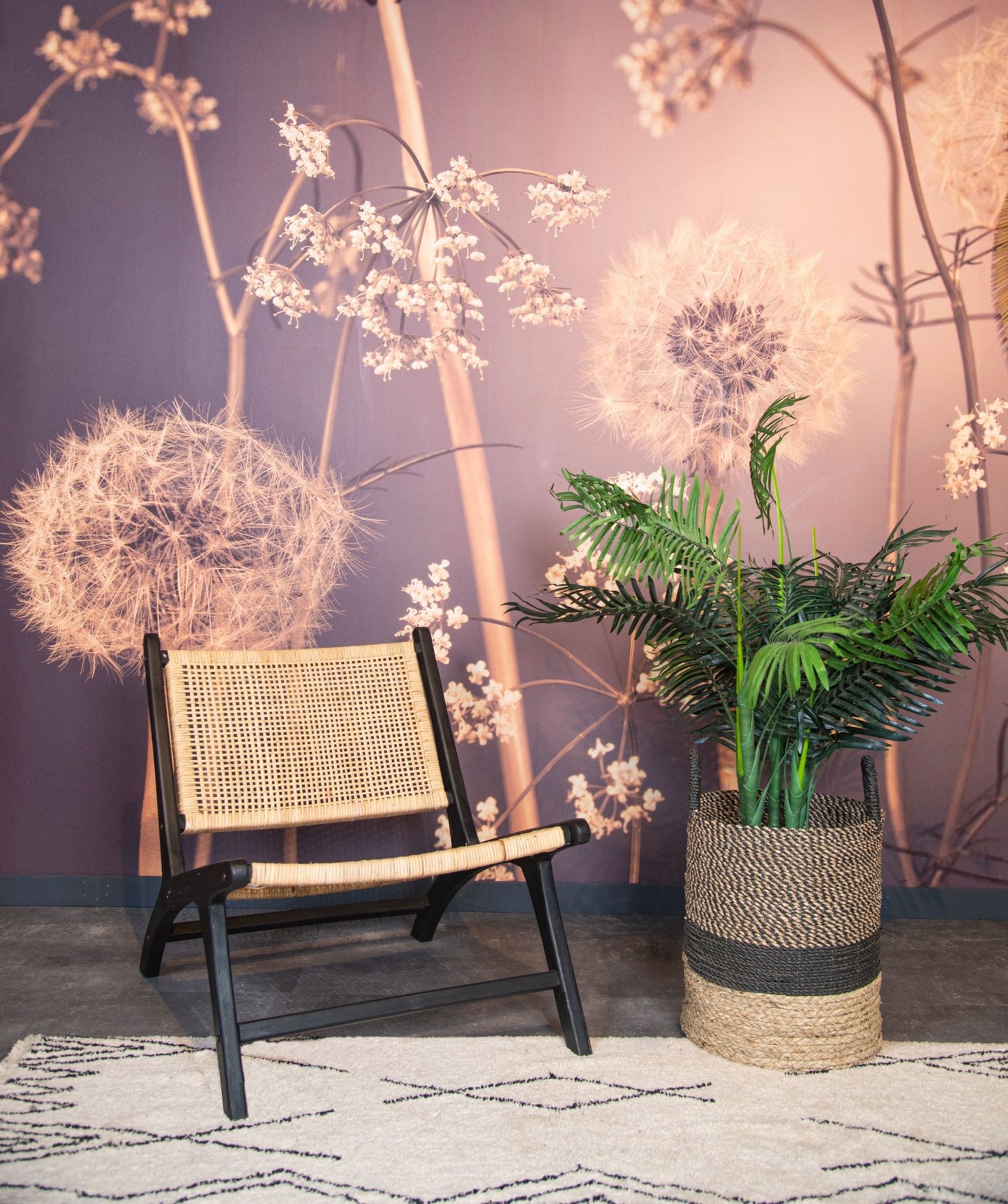 HSM Collection-Loungestoel Rotan-67x81x71-Zwart/Naturel-Rotan/Teak